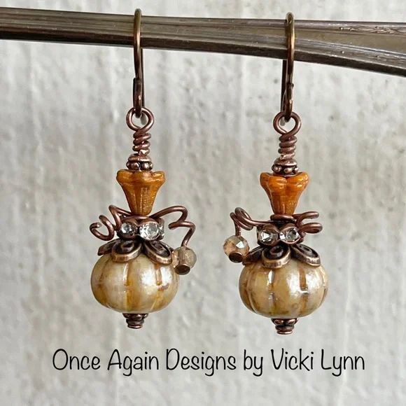 Hand Crafted “Toasted Pumpkin and Marmalade” Dangle Earrings - Picture 4 of 11